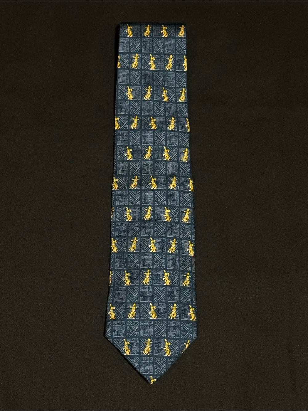 Pineda Covalin 100% Silk Tie Mexican Aztec Mayan Gold Navy Made in Mexico